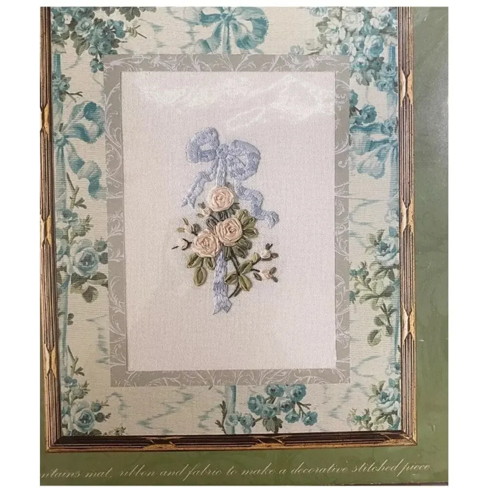 Vintage Bucilla Anna Griffin Silk Ribbon Fleur Bleu Embroidery Kit 43356 NEW‎